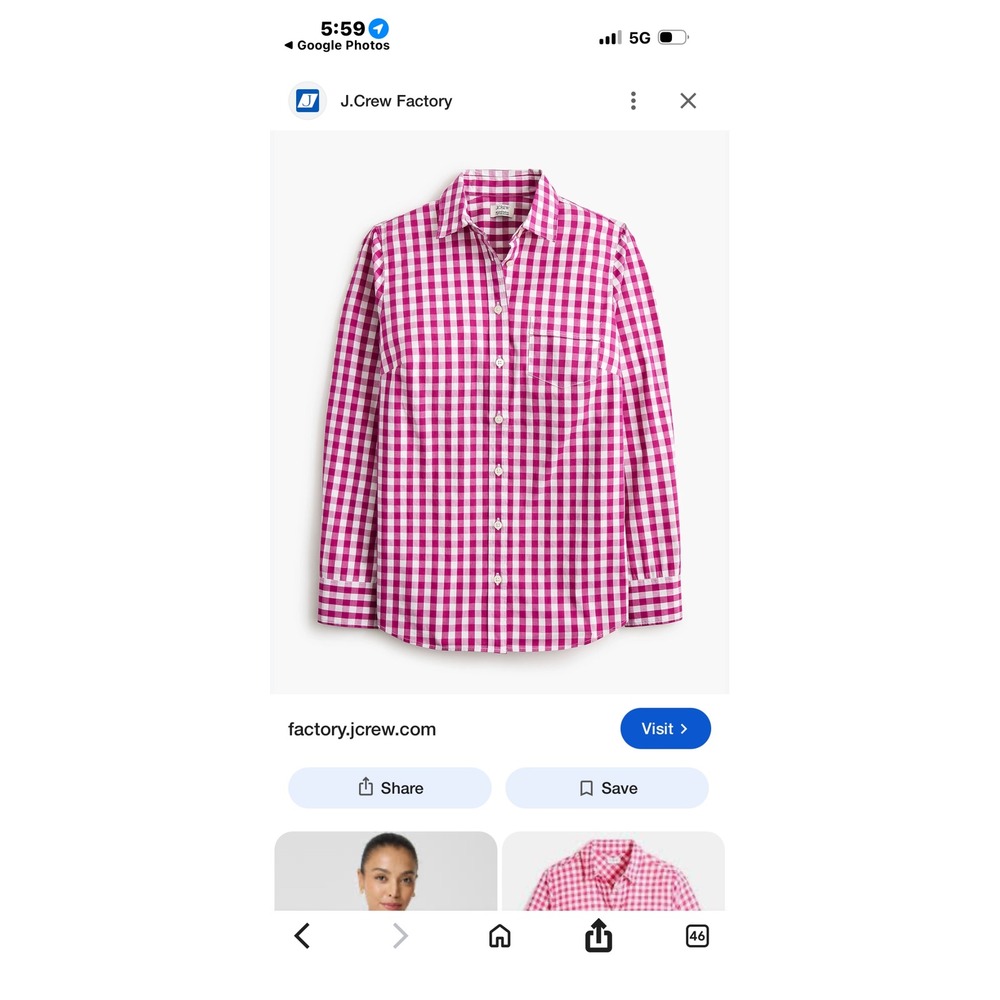 J.Crew Factory Pink Gingham Button Preppy Down Shirt Long Sleeve Petite Small